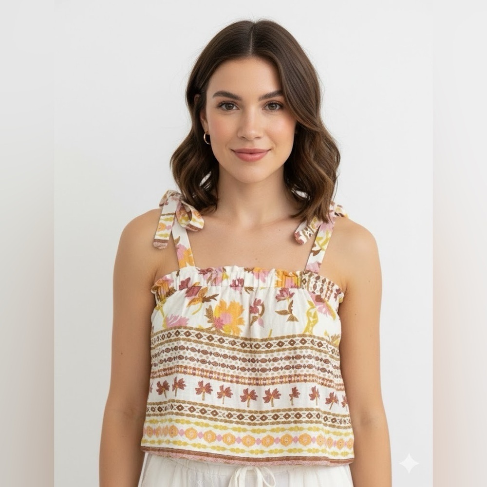 Good Luck Gem Floral Crop Top - Yellow and Brown